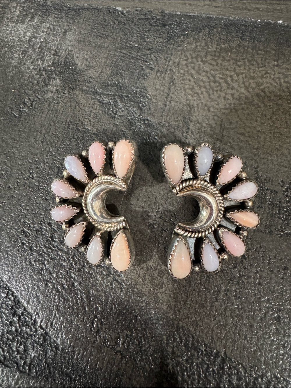Handcrafted Sterling 925 Pink Conch Cluster Earrings - Women Jewelry